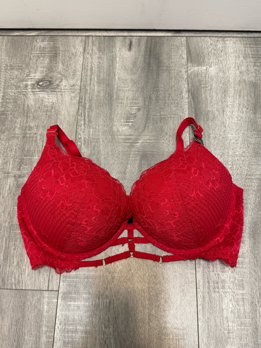 La Senza Red Lace Push-Up Bra with Strappy Detail